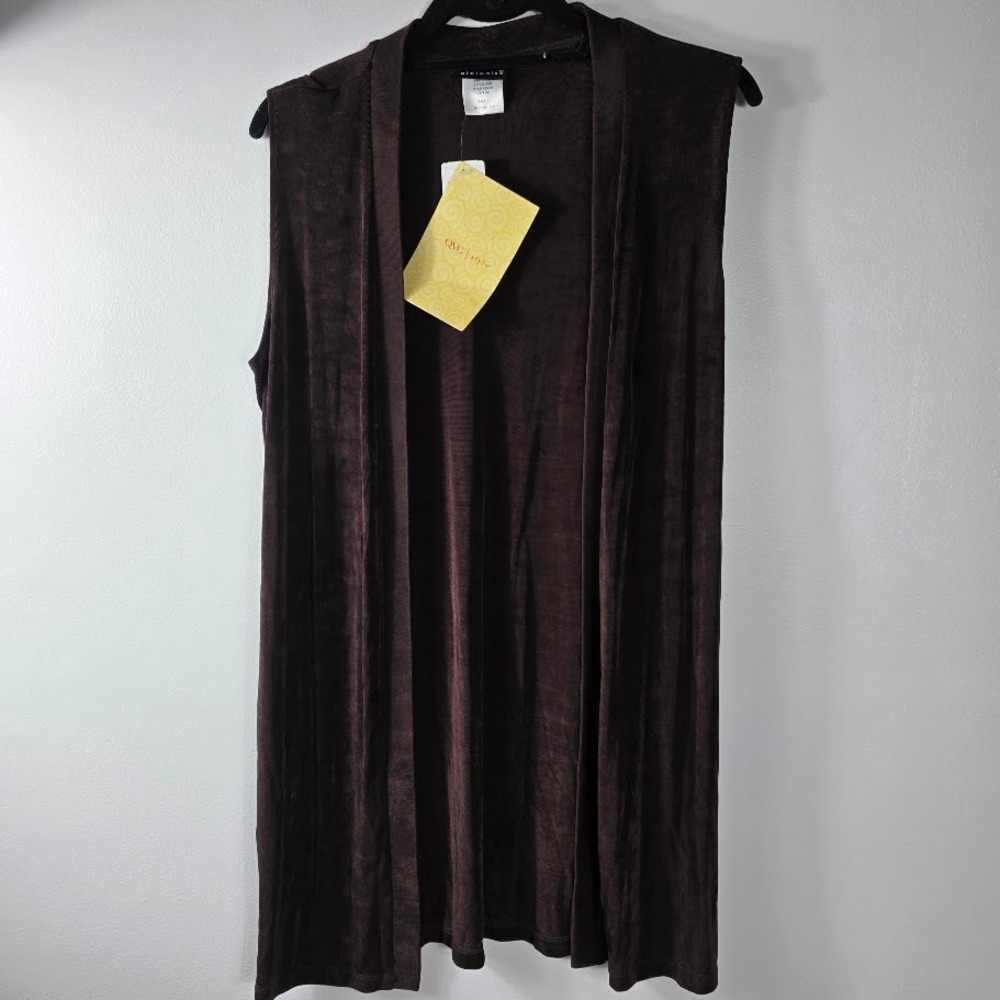 QVC‎ Style Womens Dark Brown Knit Open Front Long Sleeveless Vest Cardigan M